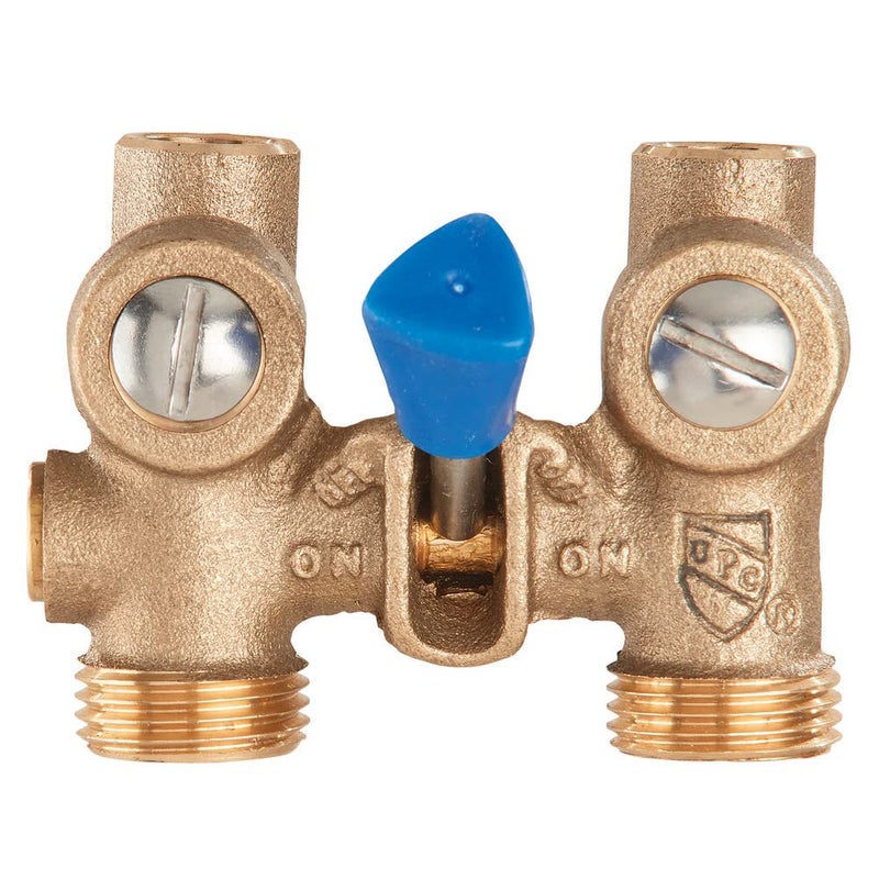Watts 175C Series 1/2" Bronze Ball-Type Washing Machine Shutoff Valve, 3/4" Hose Outlet Connection, 1/2" Copper Dual Ell Adapters for Solder or Hose, O-Rings, Maximum Pressure 200 psi - Image 1